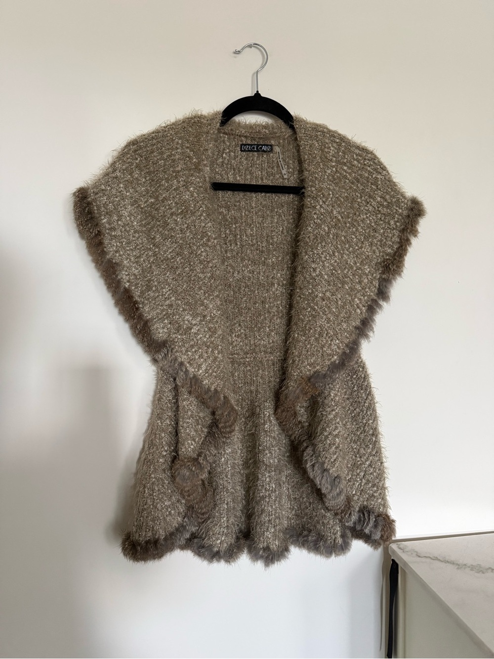 Dolce Cabo Knit Shawl with Fur Trim